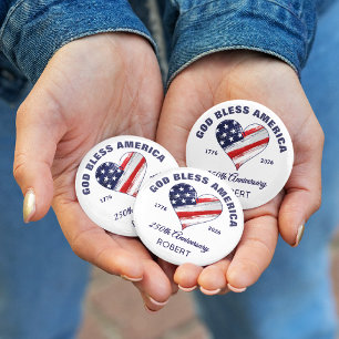 Naam, God Bless America Hart Vlag 2.25-in Ronde Button 5,7 Cm