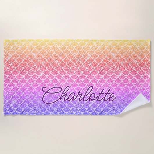 Naam Gold Pink Mauve Mermaid Scales toevoegen Strandlaken (Voorkant)