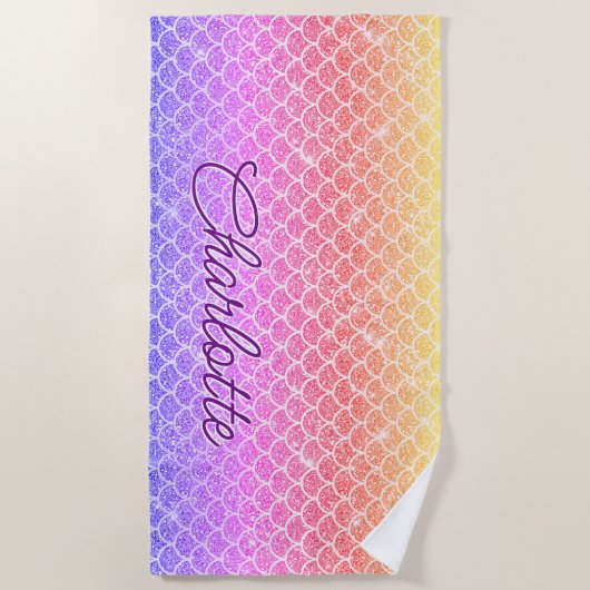 Naam Gold Pink Mauve Mermaid Scales toevoegen Strandlaken (Voorkant)