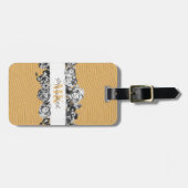 naam Gold Rozen Chic Monogram Luxe Bagagelabel (Voorkant horizontaal)
