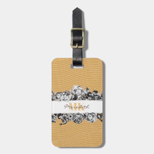naam Gold Rozen Chic Monogram Luxe Bagagelabel (Voorkant verticaal)