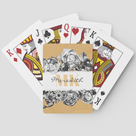  naam Gold Rozen Chic Monogram Luxe Pokerkaarten (Achterkant)