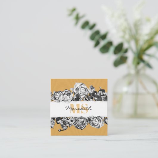  naam Gold Rozen Chic Monogram Luxe Vierkante Visitekaartje (Staand voorkant)