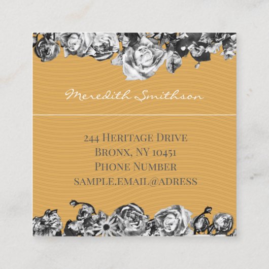 naam Gold Rozen Chic Monogram Luxe Vierkante Visitekaartje (Achterkant)