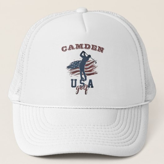Naam golfswing met vlag van de VS Trucker Pet (Voorkant)