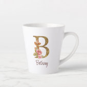 Naam Goud Folie Blush Roze Rozen Letter B Latte Mok (Rechts)