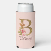 Naam Goud Folie Blush Roze Rozen Letter B Seltzer Blikjeskoeler (Seltzer Voorkant)