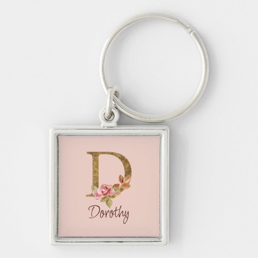 Naam Goud Folie Blush Roze Rozen Letter D Sleutelhanger (Voorkant)