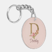 Naam Goud Folie Blush Roze Rozen Letter D Sleutelhanger (Voorkant Links)
