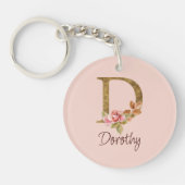 Naam Goud Folie Blush Roze Rozen Letter D Sleutelhanger (Voorkant)