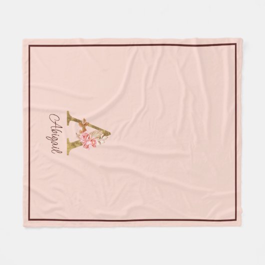 Naam Goud Folie Roze Rozen Letter A Fleece Deken (Voorkant (Horizontaal))
