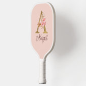 Naam Goud Folie Roze Rozen Letter A Pickleball Paddle (Links)
