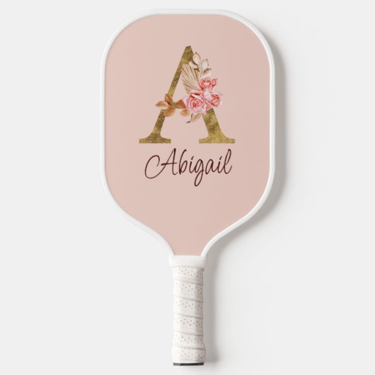 Naam Goud Folie Roze Rozen Letter A Pickleball Paddle (Voorkant)