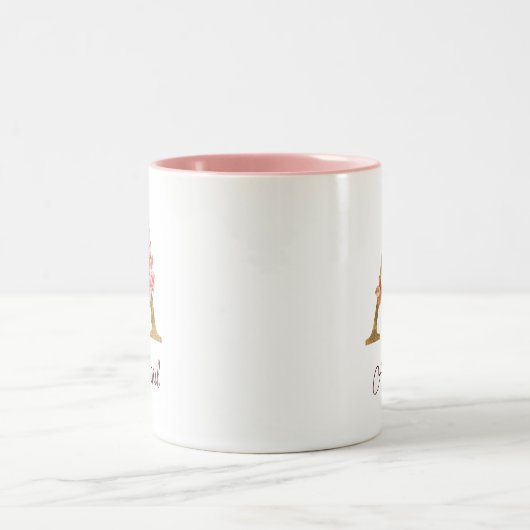 Naam Goud Folie Roze Rozen Letter A Tweekleurige Koffiemok (Center)