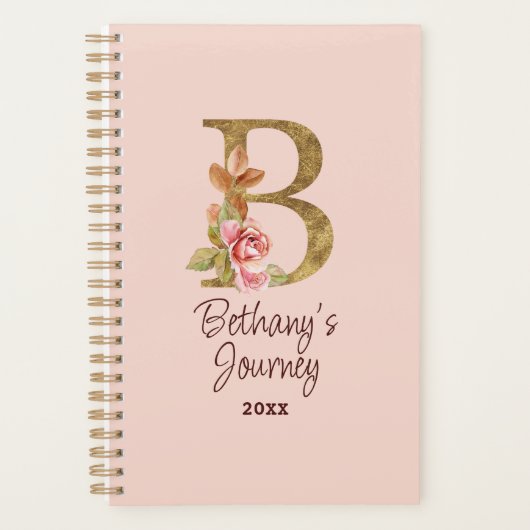 Naam Goud Folie Roze Rozen Letter B Planner (Voorkant)
