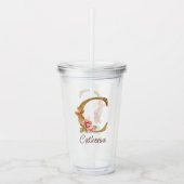 Naam Goud Folie Roze Rozen Letter C Acryl Drinkbeker (Voorkant)