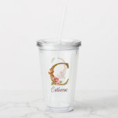 Naam Goud Folie Roze Rozen Letter C Acryl Drinkbeker (Achterkant)