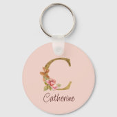 Naam Goud Folie Roze Rozen Letter C Sleutelhanger (Achterkant)