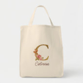 Naam Goud Folie Roze Rozen Letter C Tote Bag (Voorkant)