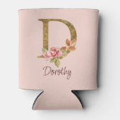 Naam Goud Folie Roze Rozen Letter D Blikjeskoeler (Voorkant)