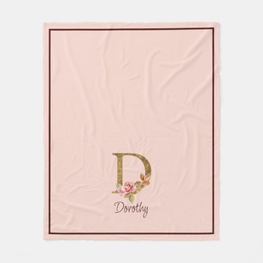 Naam Goud Folie Roze Rozen Letter D Fleece Deken (Voorkant)