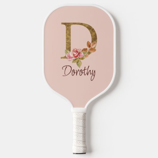 Naam Goud Folie Roze Rozen Letter D Pickleball Paddle (Voorkant)