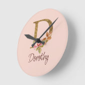 Naam Goud Folie Roze Rozen Letter D Ronde Klok (Hoek)