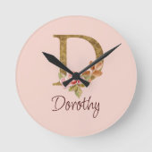 Naam Goud Folie Roze Rozen Letter D Ronde Klok (Voorkant)