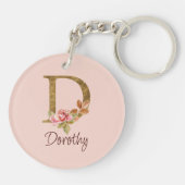 Naam Goud Folie Roze Rozen Letter D Sleutelhanger (Achterkant)