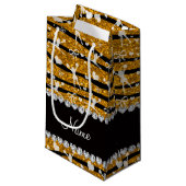 Naam goud glitter zebra stripes cheerleading klein cadeauzakje (Voorkant Gekanteld)