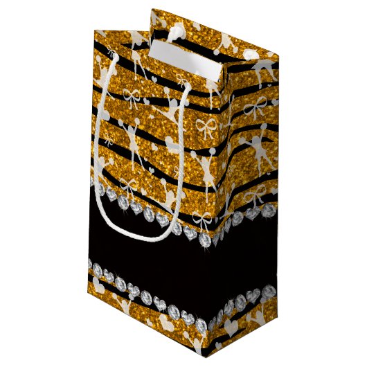 Naam goud glitter zebra stripes cheerleading klein cadeauzakje (Achterkant Gekanteld)