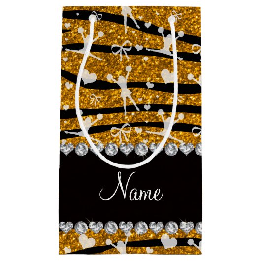 Naam goud glitter zebra stripes cheerleading klein cadeauzakje (Voorkant)