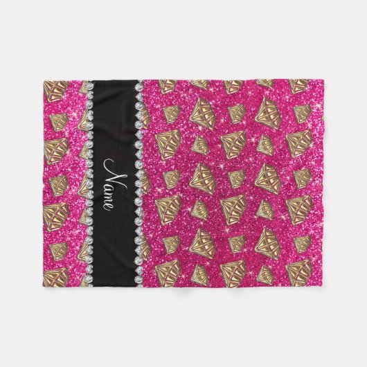 Naam gouddiamantneon hete roze glitter fleece deken (Voorkant (Horizontaal))