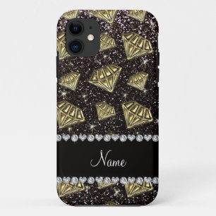 Naam gouddiamantzwarte glitter Case-Mate iPhone case
