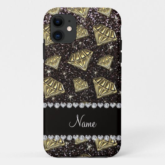 Naam gouddiamantzwarte glitter Case-Mate iPhone case (Achterkant)