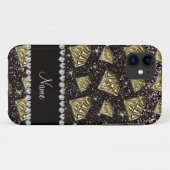Naam gouddiamantzwarte glitter Case-Mate iPhone case (Achterkant (horizontaal))