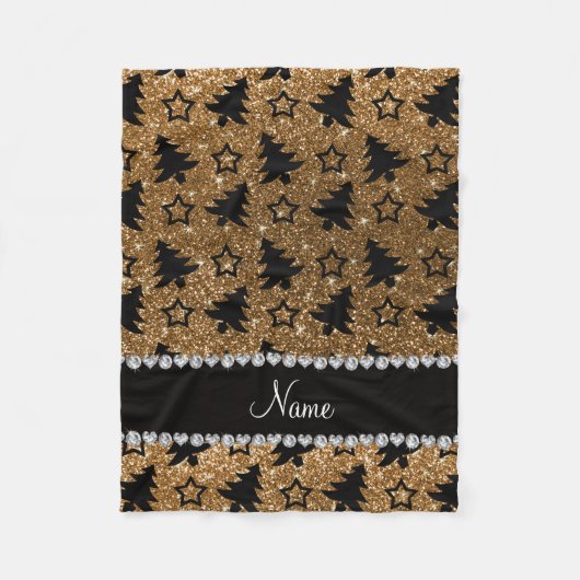 Naam gouden glitter kerstbomen sterren fleece deken (Voorkant)
