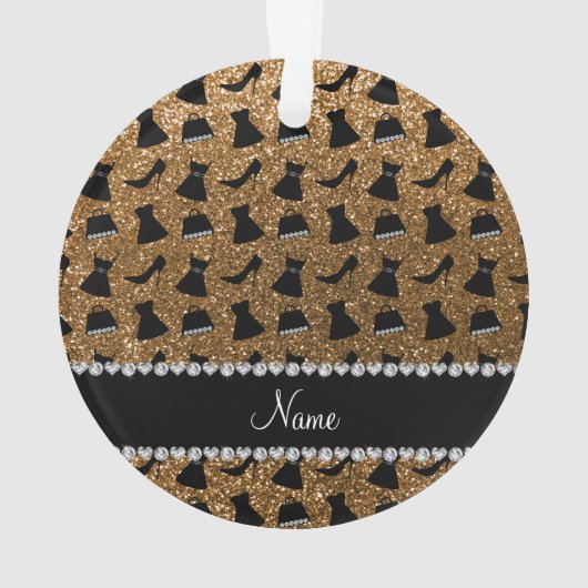 Naam gouden glitter met hoge hakken jurk paars ornament (achterkant)