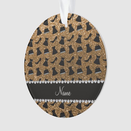 Naam gouden glitter met hoge hakken jurk paars ornament (voorkant)