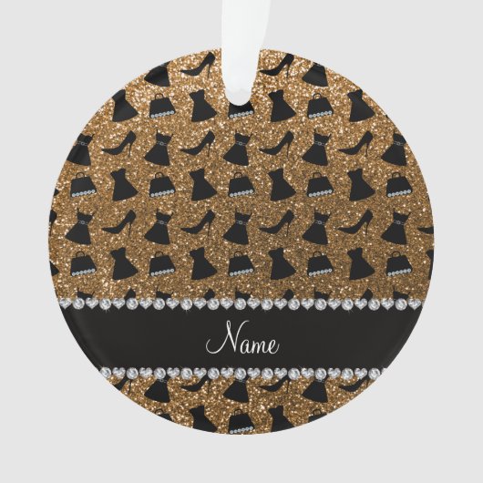 Naam gouden glitter met hoge hakken jurk paars ornament (voorkant)