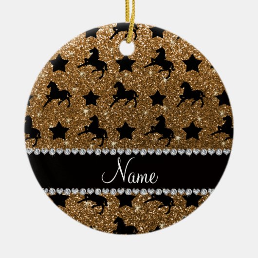 Naam gouden glittersterren keramisch ornament (Voorkant)