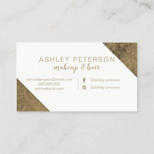 Naam gouden witte haarmake-up typografie visitekaartje (Achterkant)