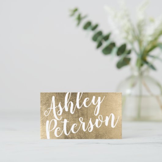 Naam gouden witte haarmake-up typografie visitekaartje (Staand voorkant)