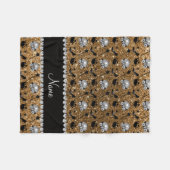 Naam goudglitter princess crowns wand stars fleece deken (Voorkant (Horizontaal))