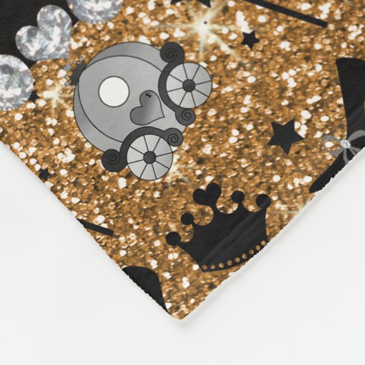 Naam goudglitter princess crowns wand stars fleece deken (Hoek)