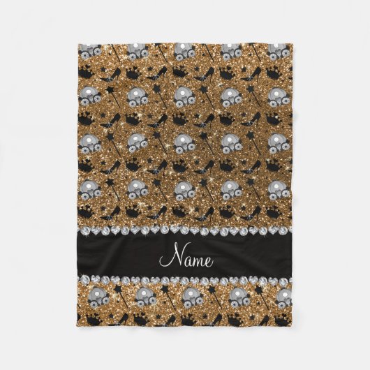Naam goudglitter princess crowns wand stars fleece deken (Voorkant)