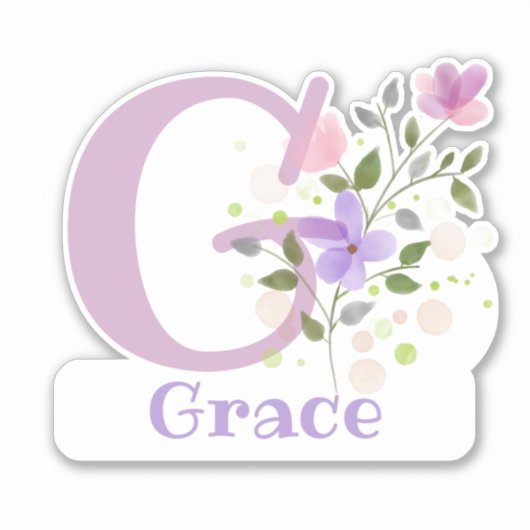Naam Grace plus Initiaal met Bloemendesign Sticker (Voorkant)