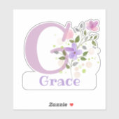 Naam Grace plus Initiaal met Floral Design Sticker (Vel)