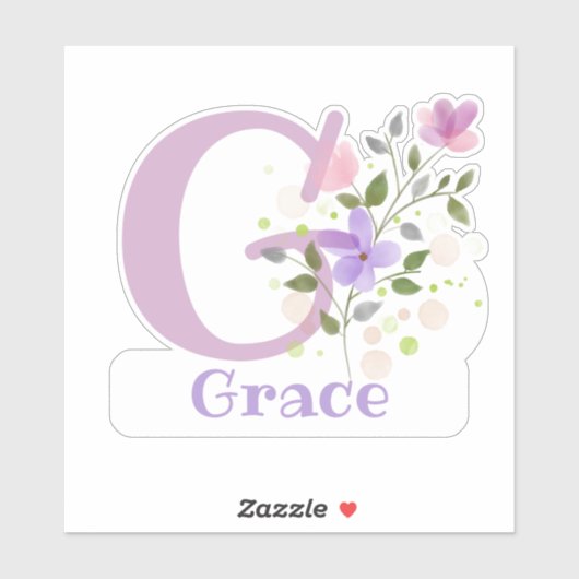 Naam Grace plus Initiaal met Floral Design Sticker (Vel)