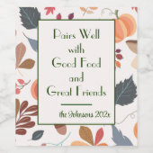 Naam, Grappige Quote, Herfst Patroon Set van 6 Wijn Etiket (Enkel label)